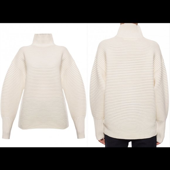 New Victoria Beckham 100% wool ribbed chunky knit oversized turtleneck sweater - Picture 4 of 12